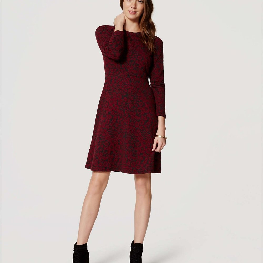 Loft Black Dress with Red Flowers